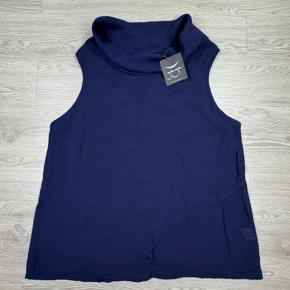 Gaya Women's Top Belarus Cowl Neck Navy Large NWT Silk Cotton Sleeveless
